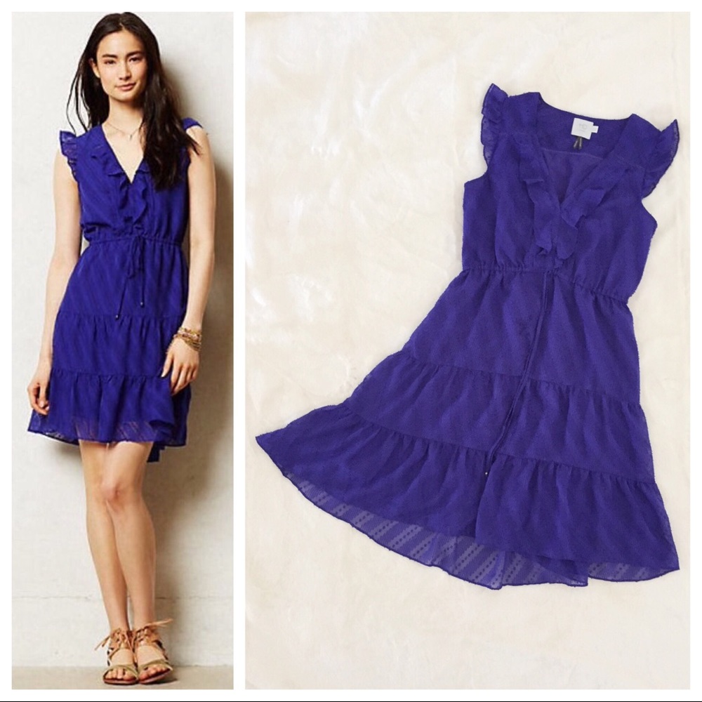 ANTHROPOLOGIE HD IN PARIS Purple Blue Ruffle Dress